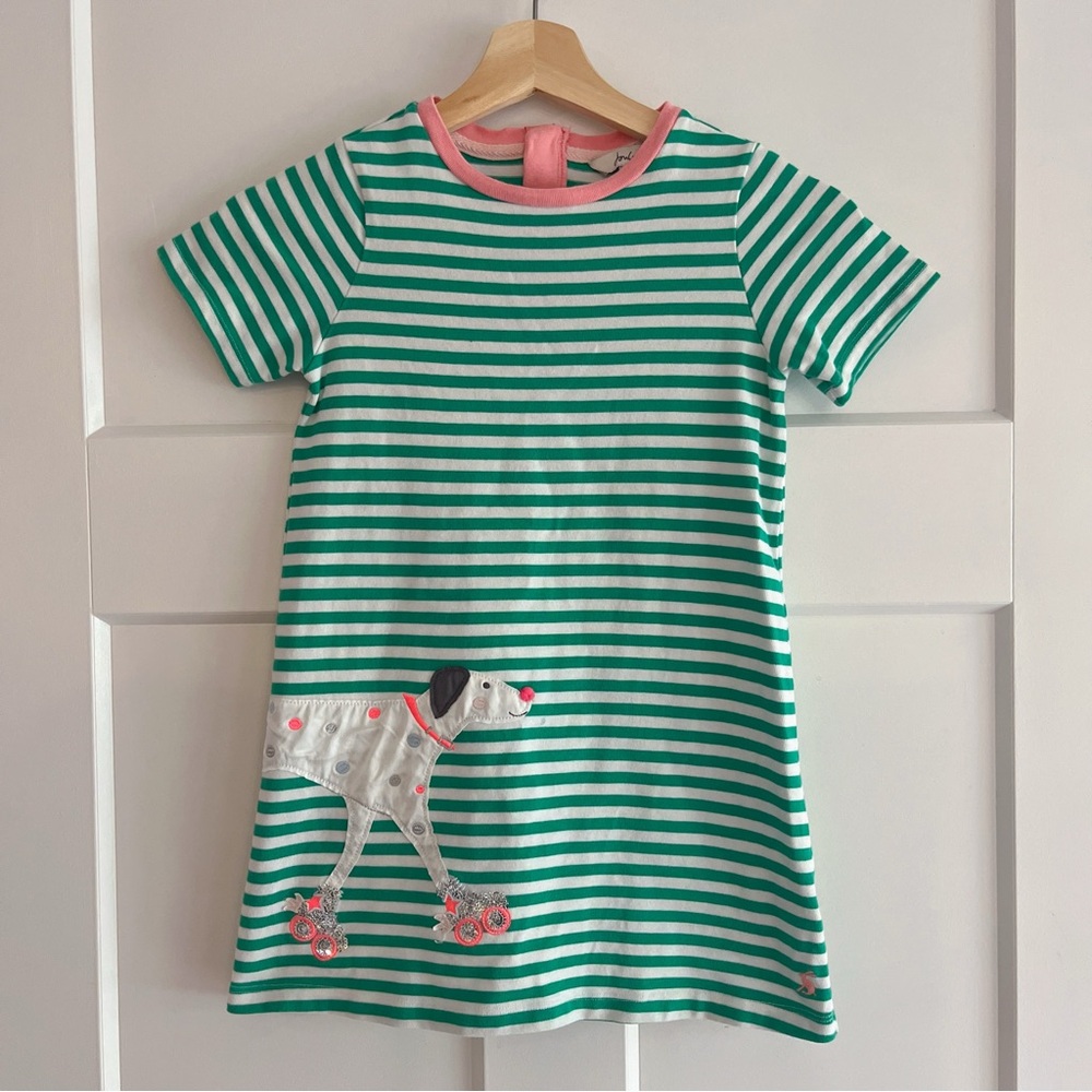 NWOT Joules Girls’ Striped Appliqué Puppy Dress size 6Y